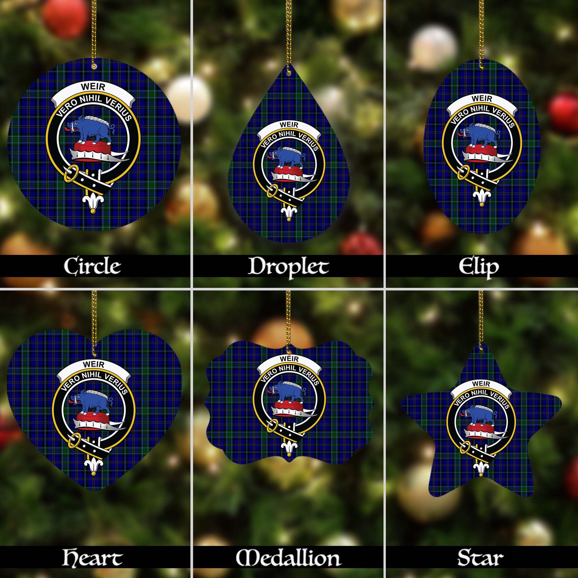 Weir Tartan Christmas Ornaments with Family Crest - Tartanvibesclothing