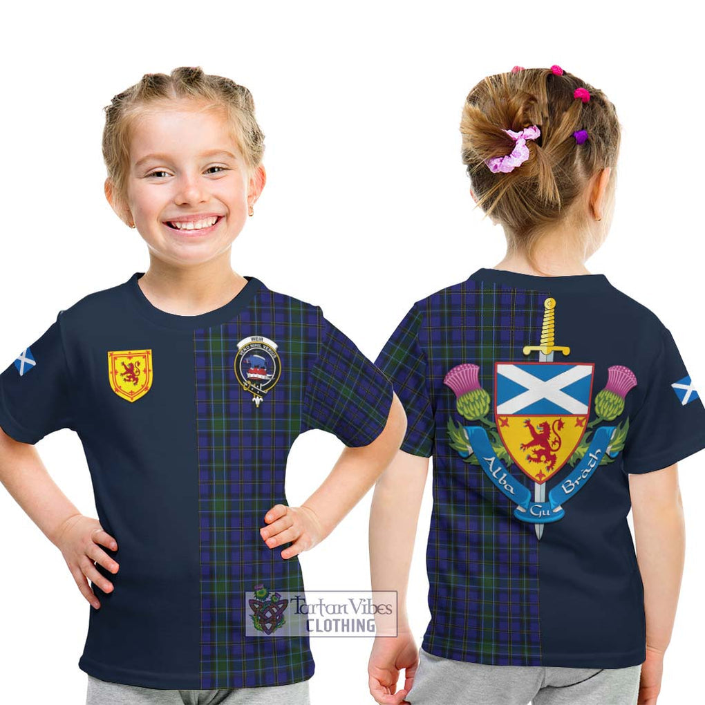 Weir Tartan Kid T-Shirt Alba with Scottish Lion Royal Arm Half Style - Tartan Vibes Clothing