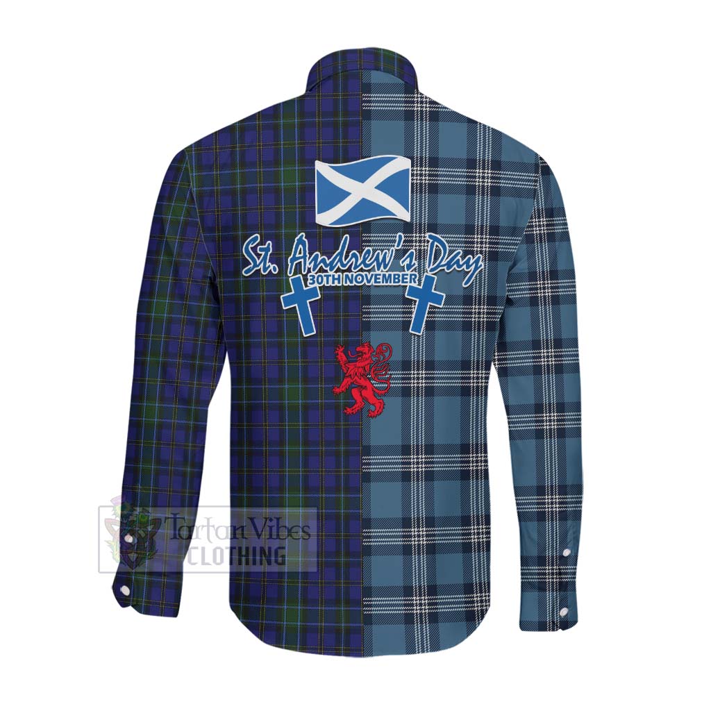 Tartan Vibes Clothing Weir Tartan Long Sleeve Button Shirt Happy St. Andrew's Day Half Tartan Style