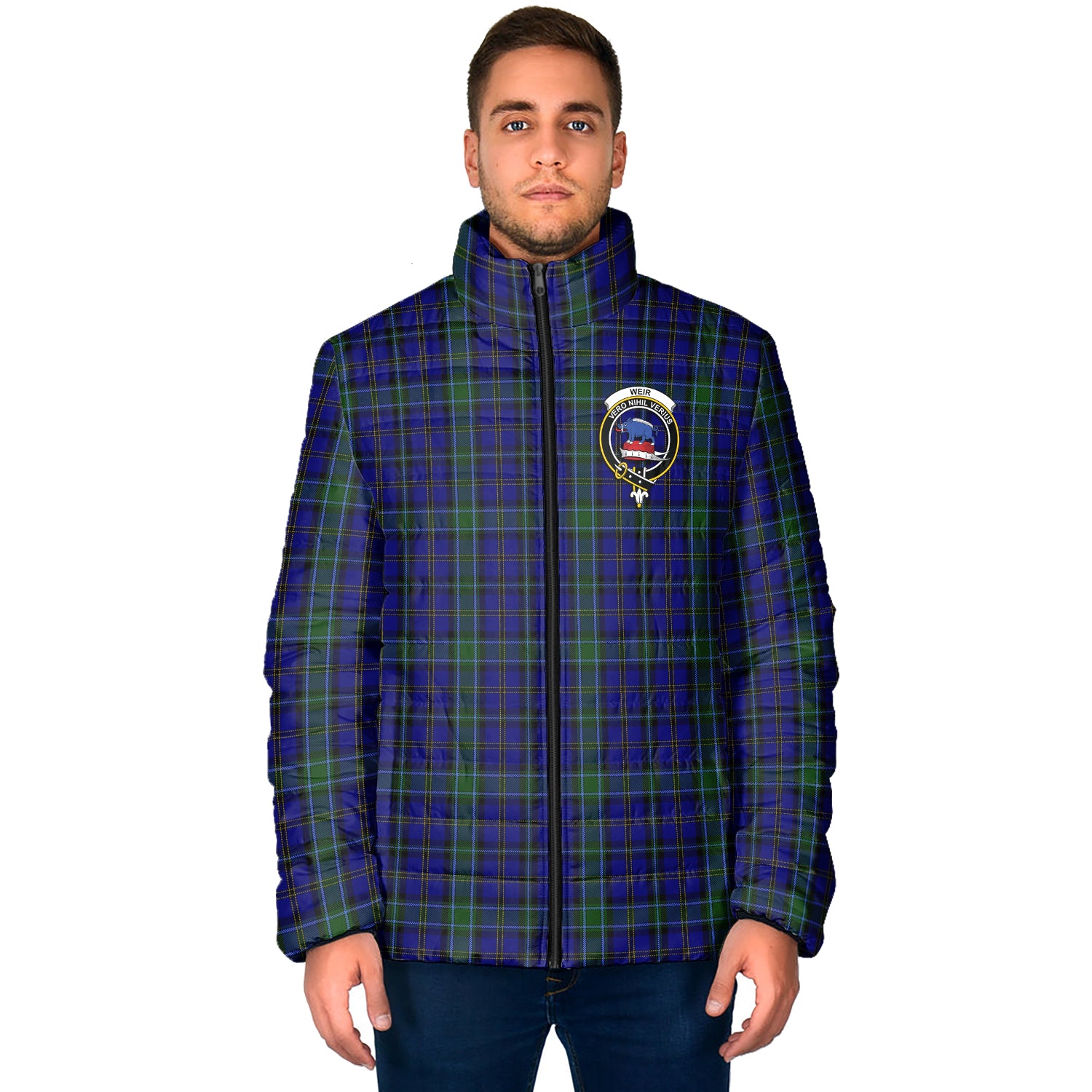 Weir Tartan Padded Jacket with Family Crest - Tartan Vibes Clothing