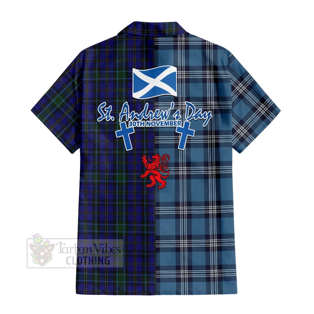 Tartan Vibes Clothing Weir Tartan Short Sleeve Button Shirt Happy St. Andrew's Day Half Tartan Style