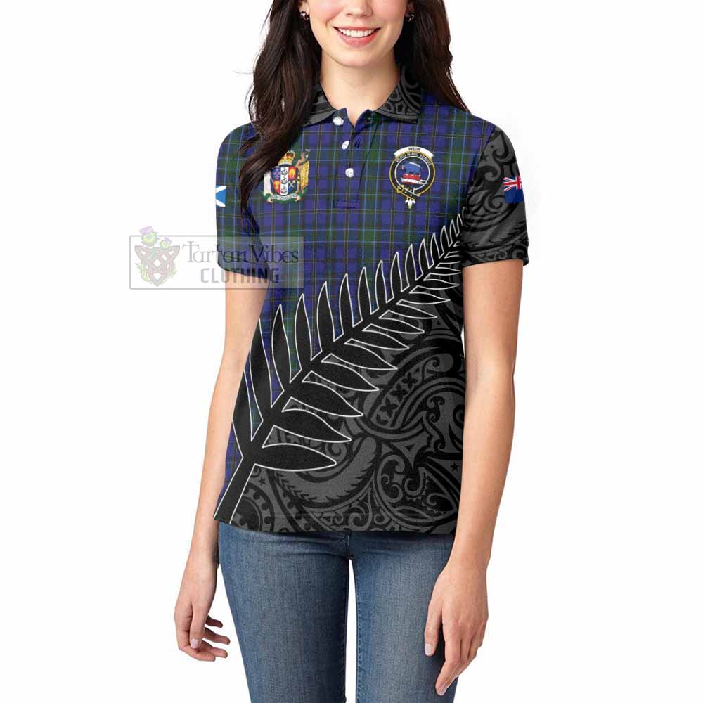 Tartan Vibes Clothing Weir Crest Tartan Women's Polo Shirt with New Zealand Silver Fern Half Style