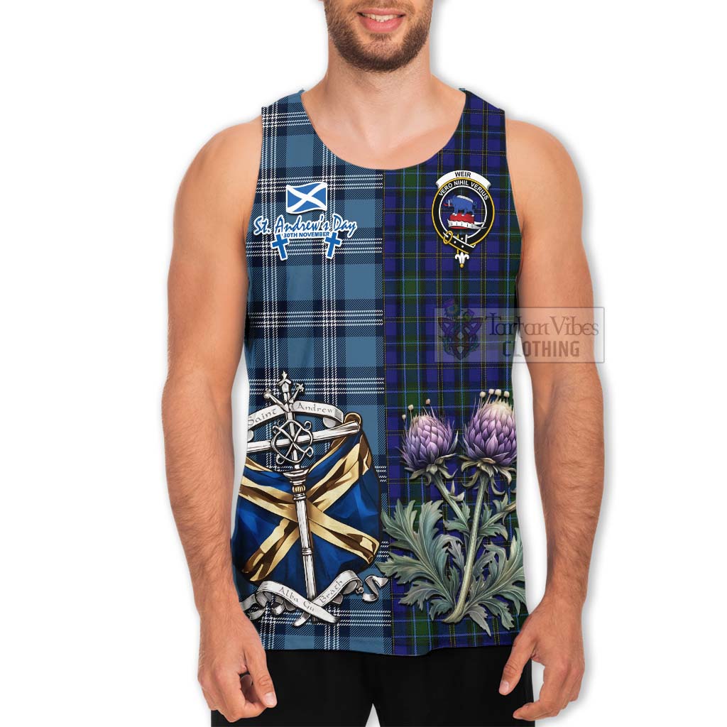 Tartan Vibes Clothing Weir Tartan Men's Tank Top Happy St. Andrew's Day Half Tartan Style