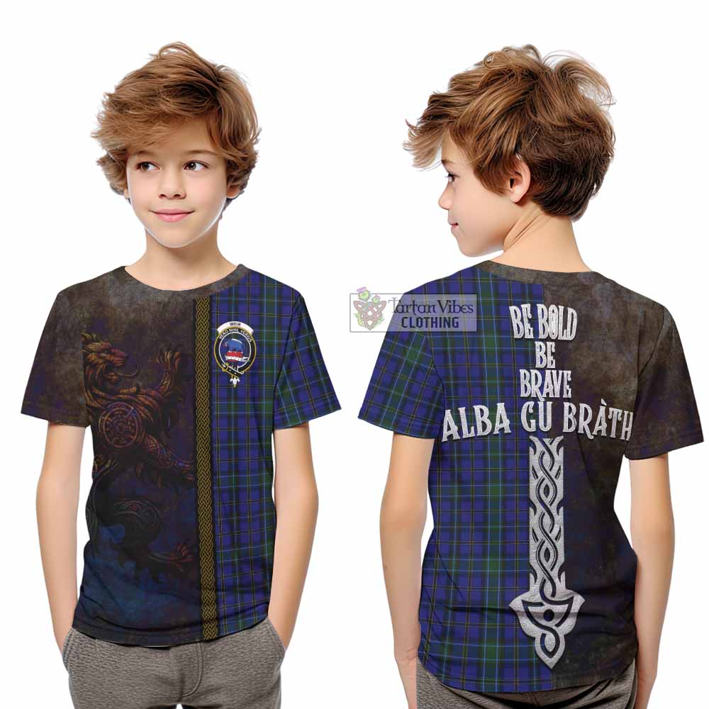 Weir Tartan Family Crest Kid T-Shirt Alba Gu Brath Be Brave Lion Ancient Style - Tartan Vibes Clothing