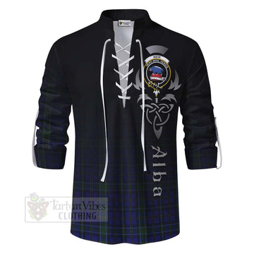 Weir Tartan Ghillie Kilt Shirt Featuring Alba Gu Brath Family Crest Celtic Inspired