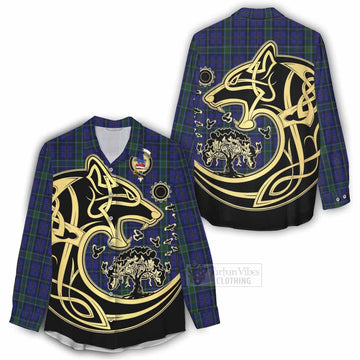 Weir Tartan Women's Casual Shirt with Family Crest Celtic Wolf Style