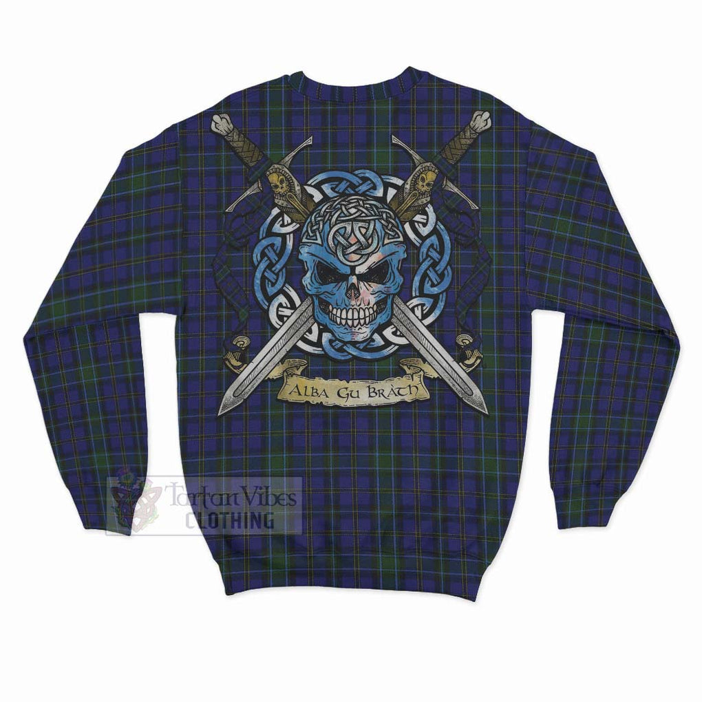 Tartan Vibes Clothing Weir Tartan Sweatshirt with Family Crest Celtic Skull Style