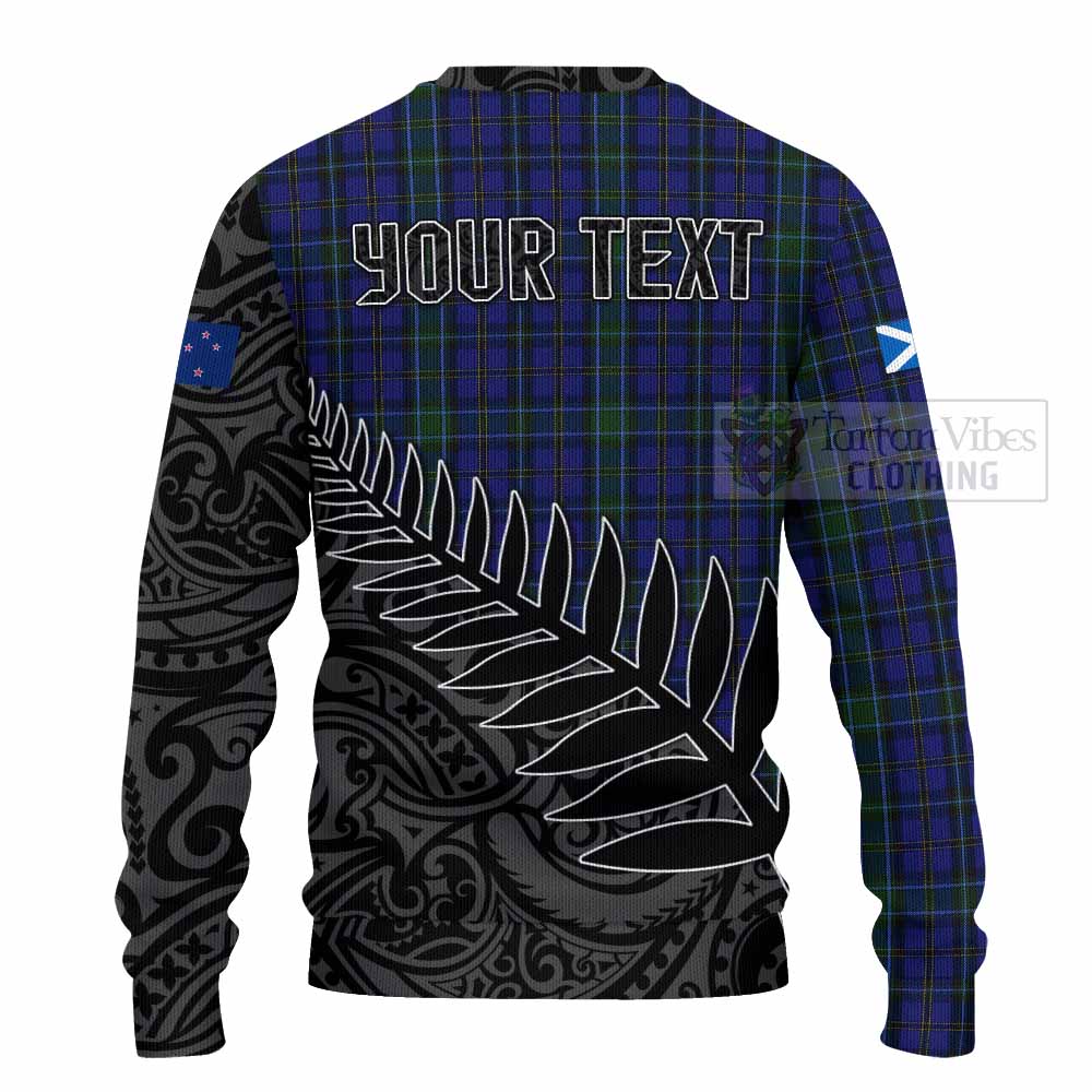 Tartan Vibes Clothing Weir Crest Tartan Knitted Sweater with New Zealand Silver Fern Half Style