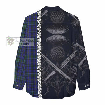 Weir Tartan Women's Casual Shirt with Family Crest Cross Sword Thistle Celtic Vibes