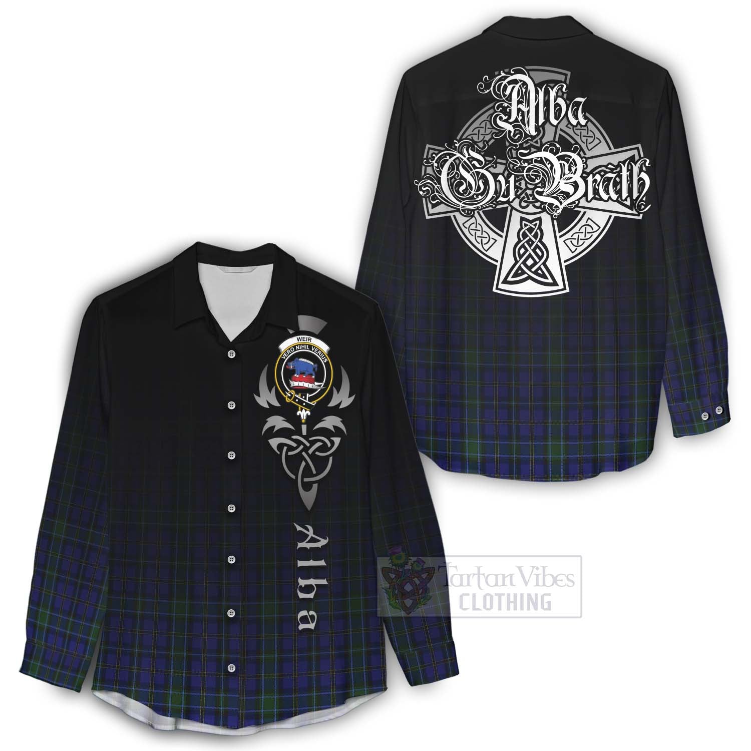 Tartan Vibes Clothing Weir Tartan Women's Casual Shirt Featuring Alba Gu Brath Family Crest Celtic Inspired