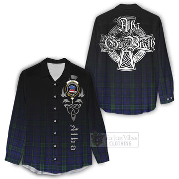 Weir Tartan Women's Casual Shirt Featuring Alba Gu Brath Family Crest Celtic Inspired