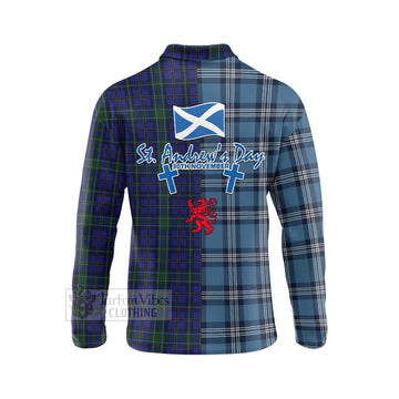 Weir Tartan Long Sleeve Polo Shirt Happy St. Andrew's Day Half Tartan Style