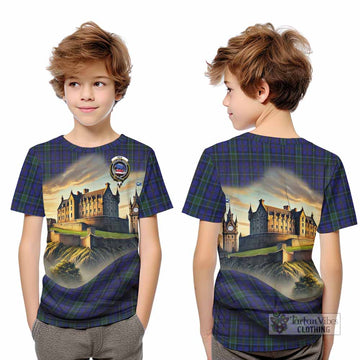 Weir Tartan Family Crest Kid T-Shirt with Scottish Ancient Castle Style