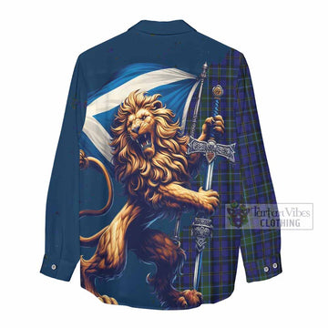 Weir Tartan Family Crest Women's Casual Shirt with Scottish Majestic Lion