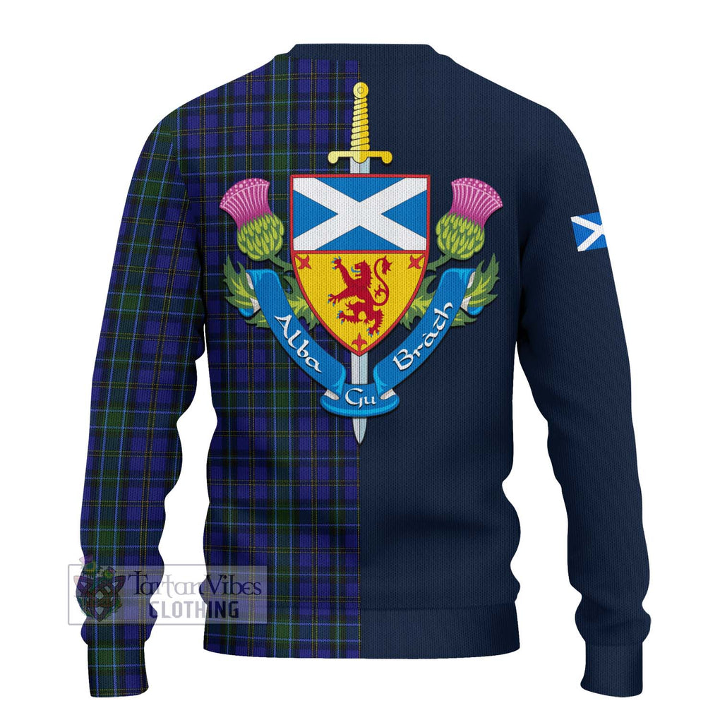 Tartan Vibes Clothing Weir Tartan Knitted Sweater with Scottish Lion Royal Arm Half Style