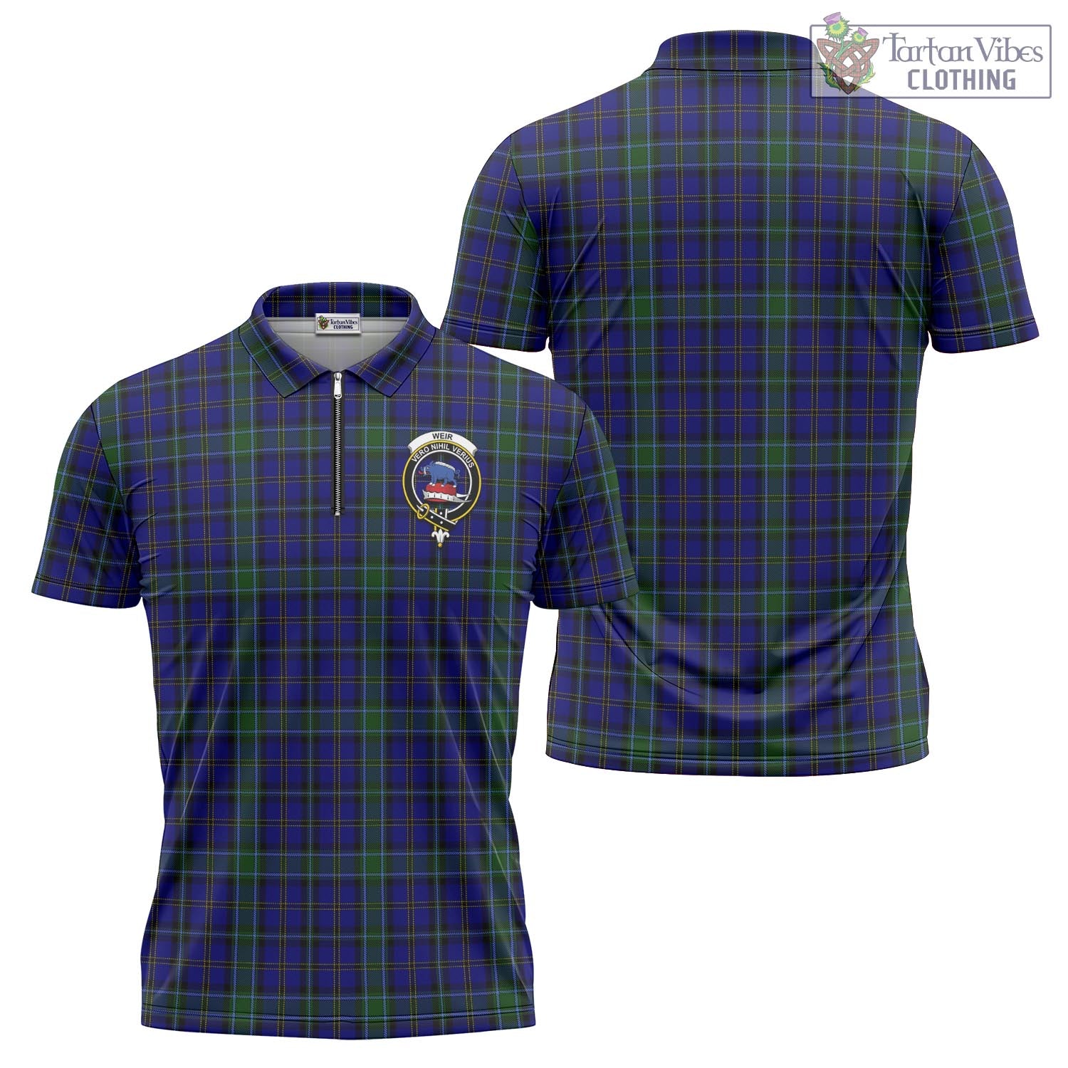 Tartan Vibes Clothing Weir Tartan Zipper Polo Shirt with Family Crest