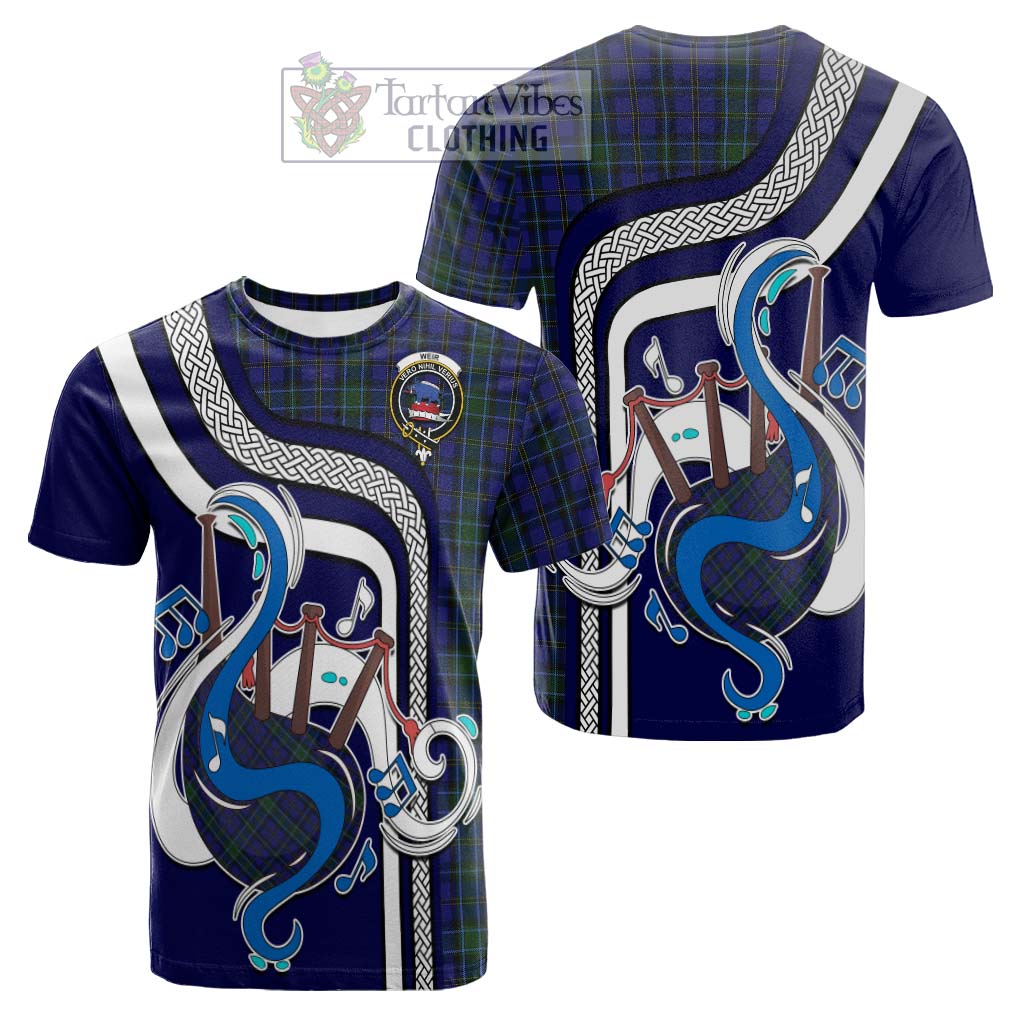 Tartan Vibes Clothing Weir Tartan Cotton T-shirt with Epic Bagpipe Style