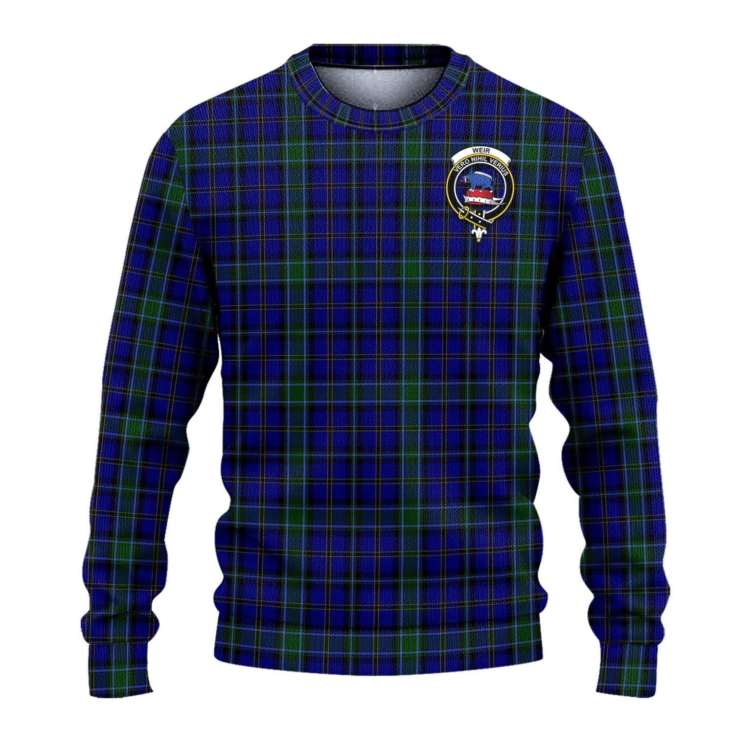 Weir Tartan Knitted Sweater with Family Crest - Tartanvibesclothing