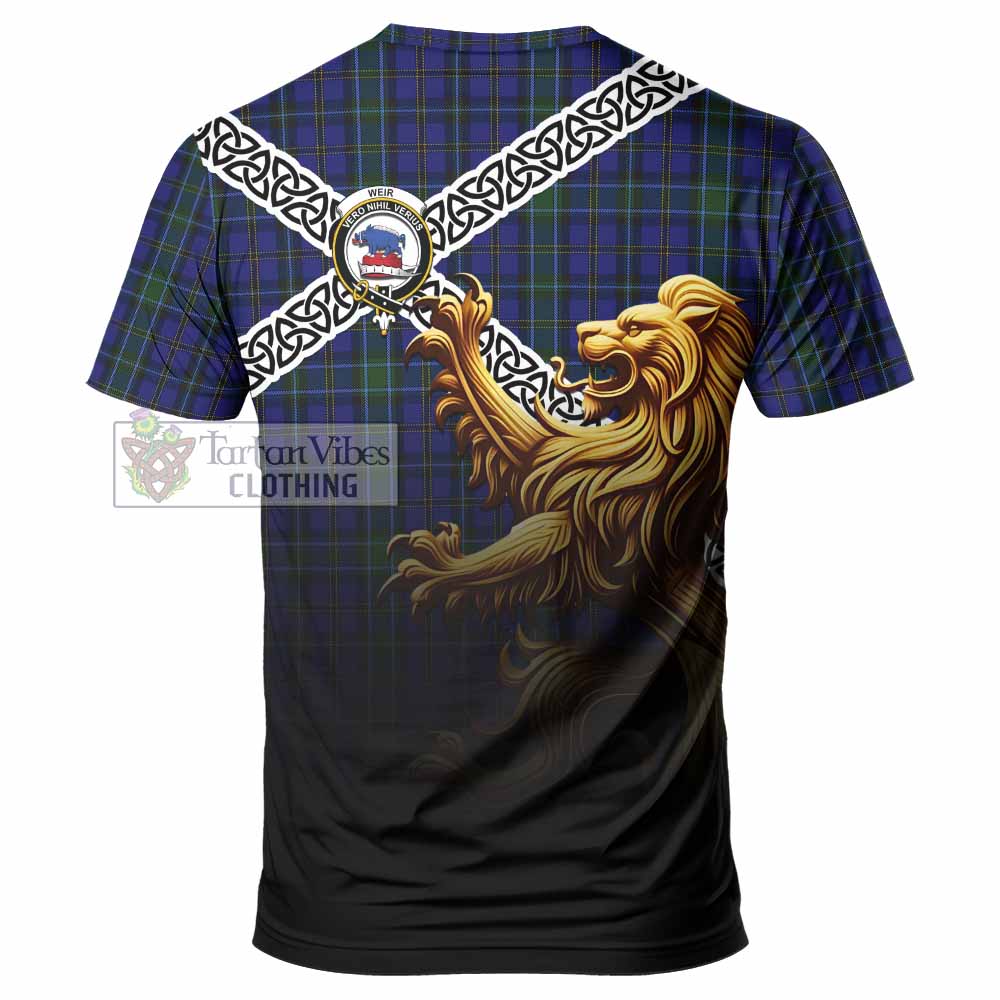 Weir Crest Tartan T-Shirt with Golden Lion Emblem Celtic Style - Tartan Vibes Clothing