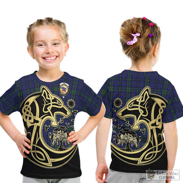 Weir Tartan Kid T-Shirt with Family Crest Celtic Wolf Style