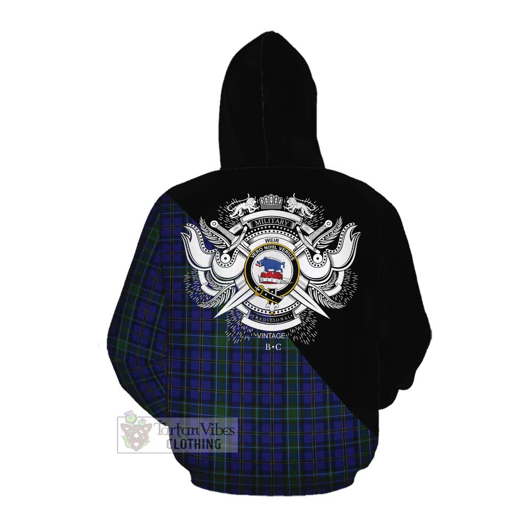 Tartan Vibes Clothing Weir Tartan Cotton Hoodie with Family Crest and Military Logo Style