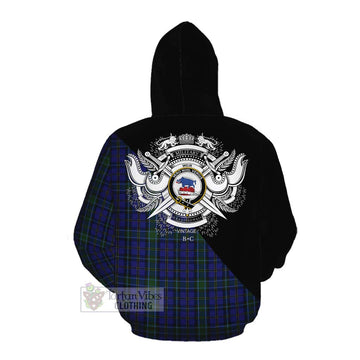 Weir Tartan Cotton Hoodie with Family Crest and Military Logo Style