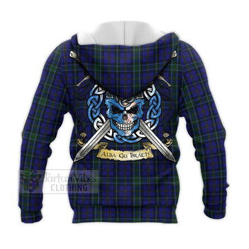 Weir Tartan Knitted Hoodie with Family Crest Celtic Skull Style