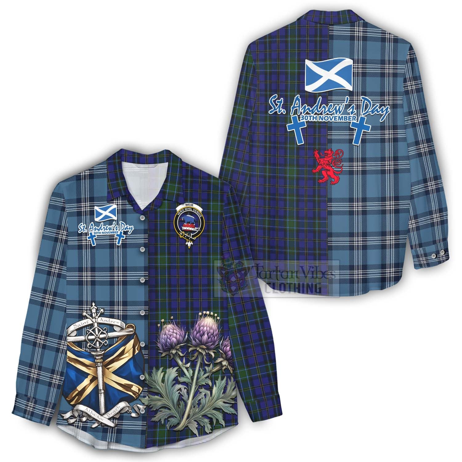 Tartan Vibes Clothing Weir Tartan Women's Casual Shirt Happy St. Andrew's Day Half Tartan Style