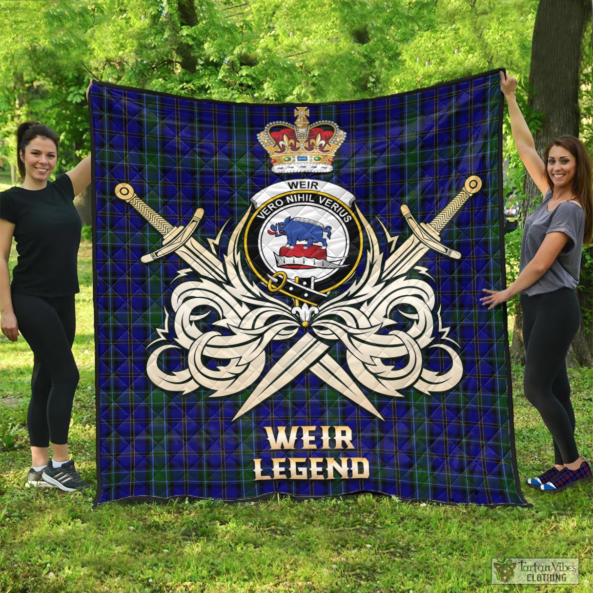 Tartan Vibes Clothing Weir Tartan Quilt with Clan Crest and the Golden Sword of Courageous Legacy