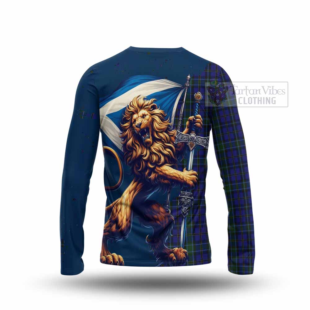 Tartan Vibes Clothing Weir Tartan Family Crest Long Sleeve T-Shirt with Scottish Majestic Lion