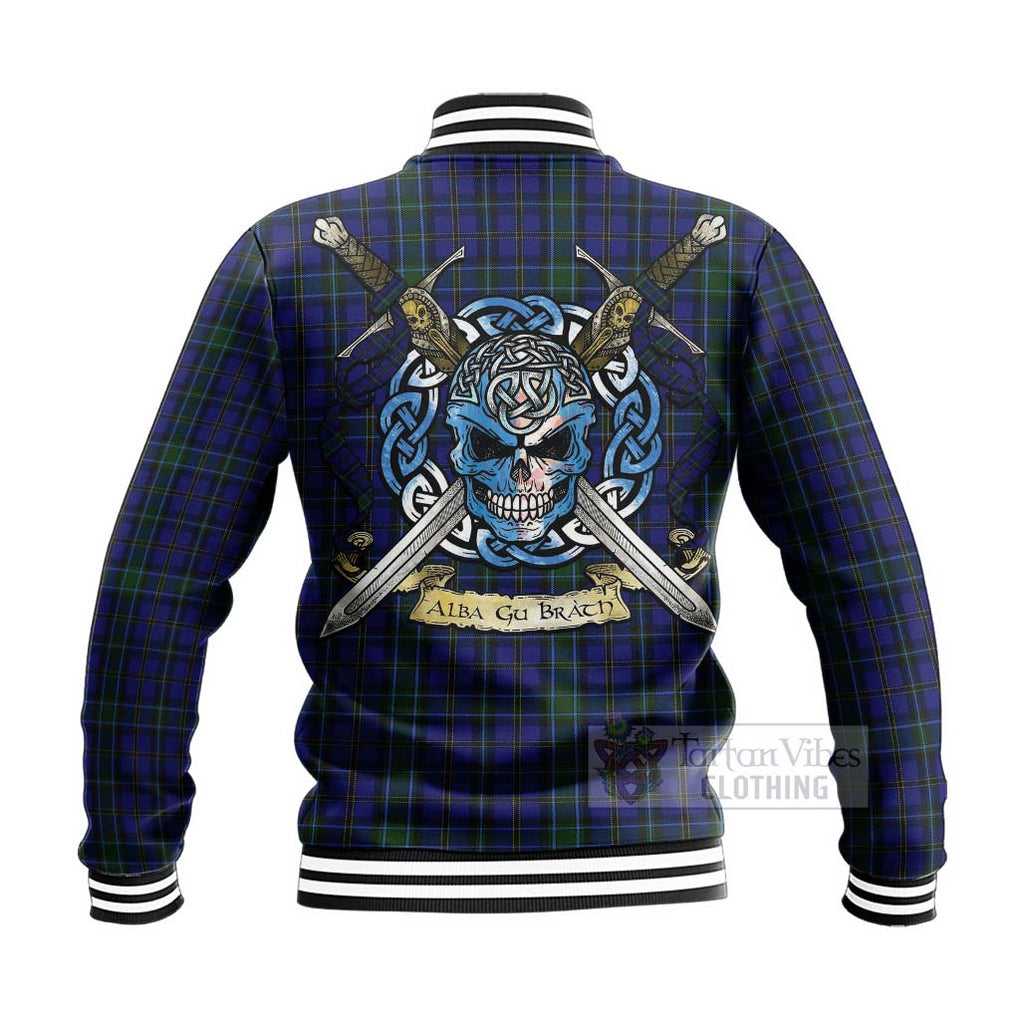 Tartan Vibes Clothing Weir Tartan Baseball Jacket with Family Crest Celtic Skull Style