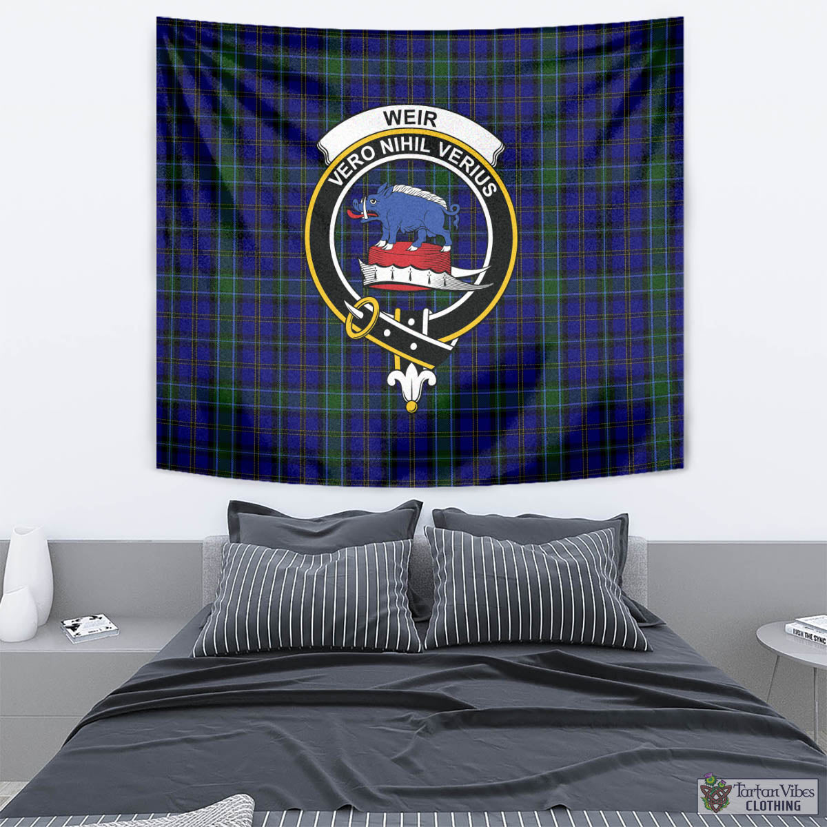 Tartan Vibes Clothing Weir Tartan Tapestry Wall Hanging and Home Decor for Room with Family Crest