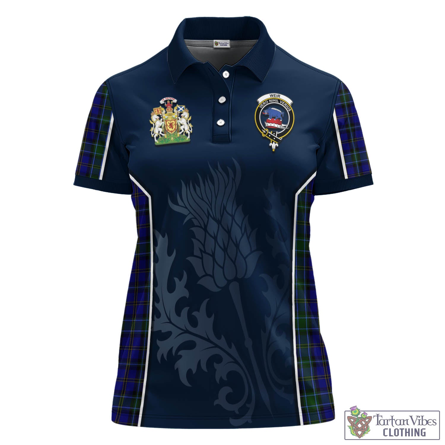 Tartan Vibes Clothing Weir Tartan Women's Polo Shirt with Family Crest and Scottish Thistle Vibes Sport Style