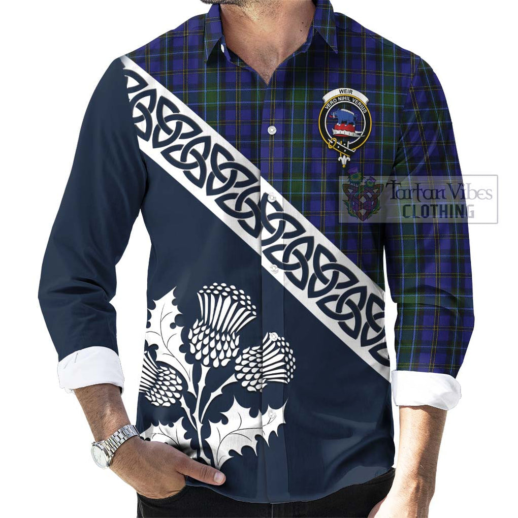 Tartan Vibes Clothing Weir Tartan Long Sleeve Button Shirt Featuring Thistle and Scotland Map