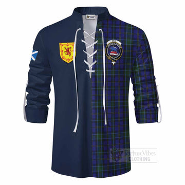 Weir Tartan Ghillie Kilt Shirt Alba with Scottish Lion Royal Arm Half Style