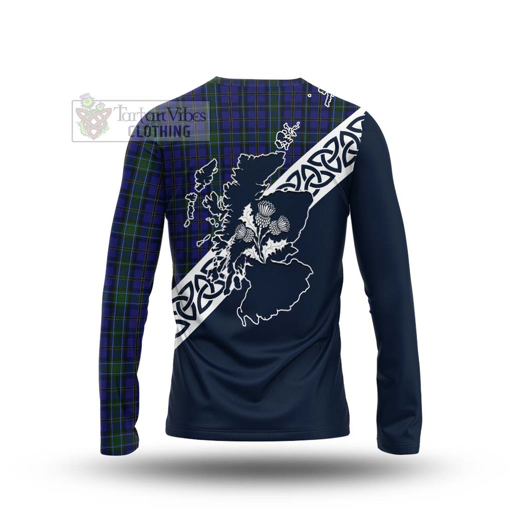 Tartan Vibes Clothing Weir Tartan Long Sleeve T-Shirt Featuring Thistle and Scotland Map