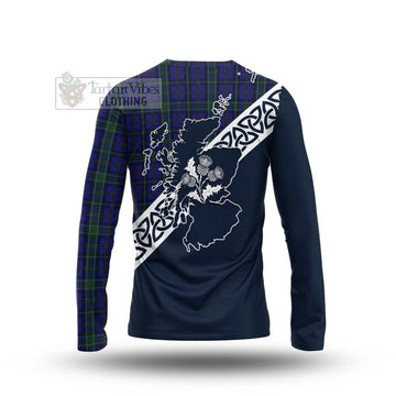 Weir Tartan Long Sleeve T-Shirt Featuring Thistle and Scotland Map