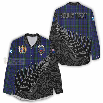 Weir Crest Tartan Women's Casual Shirt with New Zealand Silver Fern Half Style