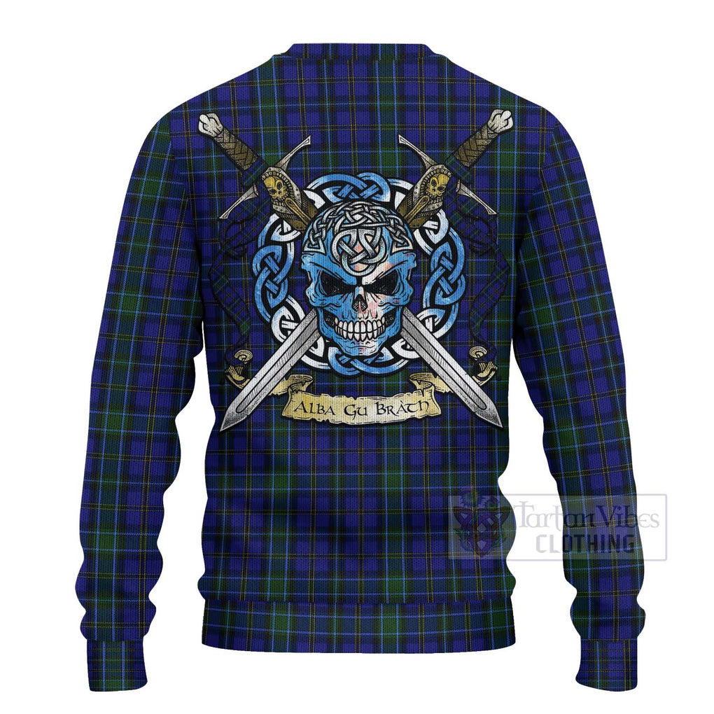 Tartan Vibes Clothing Weir Tartan Knitted Sweater with Family Crest Celtic Skull Style