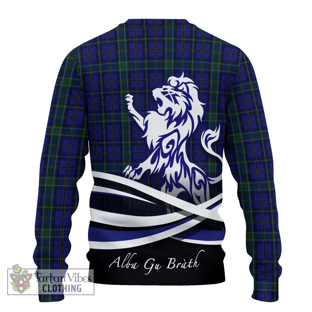 Weir Tartan Knitted Sweater with Alba Gu Brath Regal Lion Emblem - Tartanvibesclothing Shop