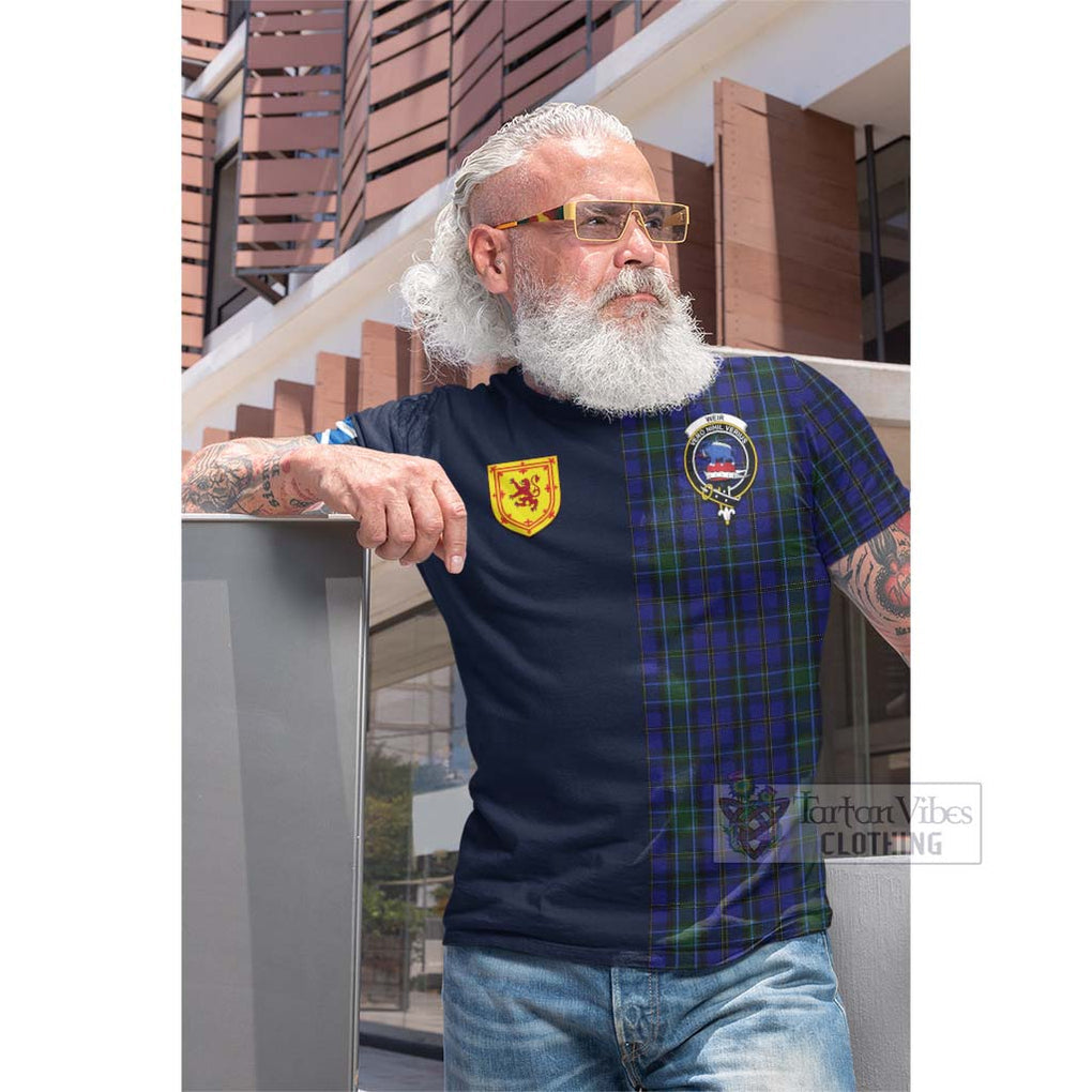 Tartan Vibes Clothing Weir Tartan Cotton T-shirt with Scottish Lion Royal Arm Half Style