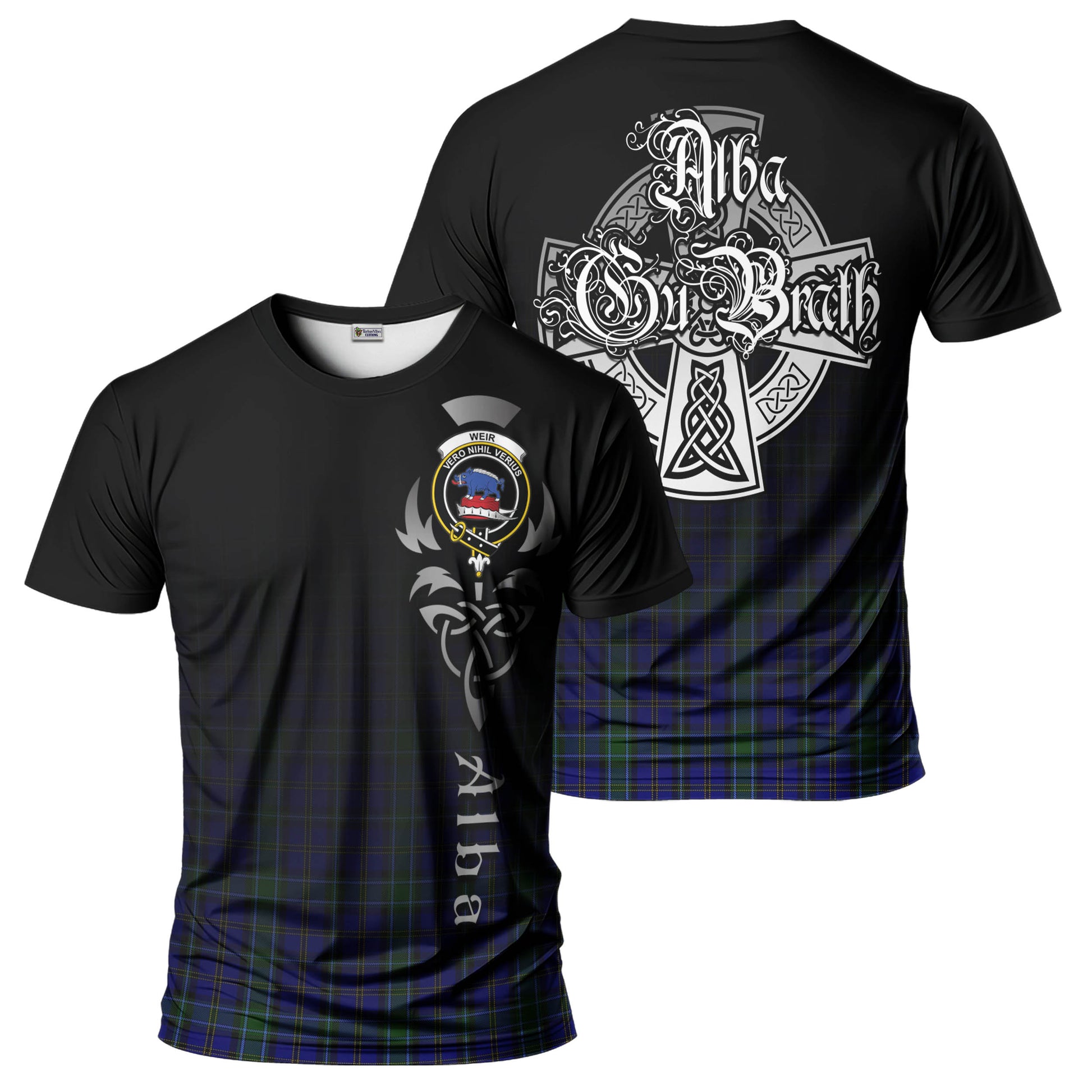 Tartan Vibes Clothing Weir Tartan T-Shirt Featuring Alba Gu Brath Family Crest Celtic Inspired