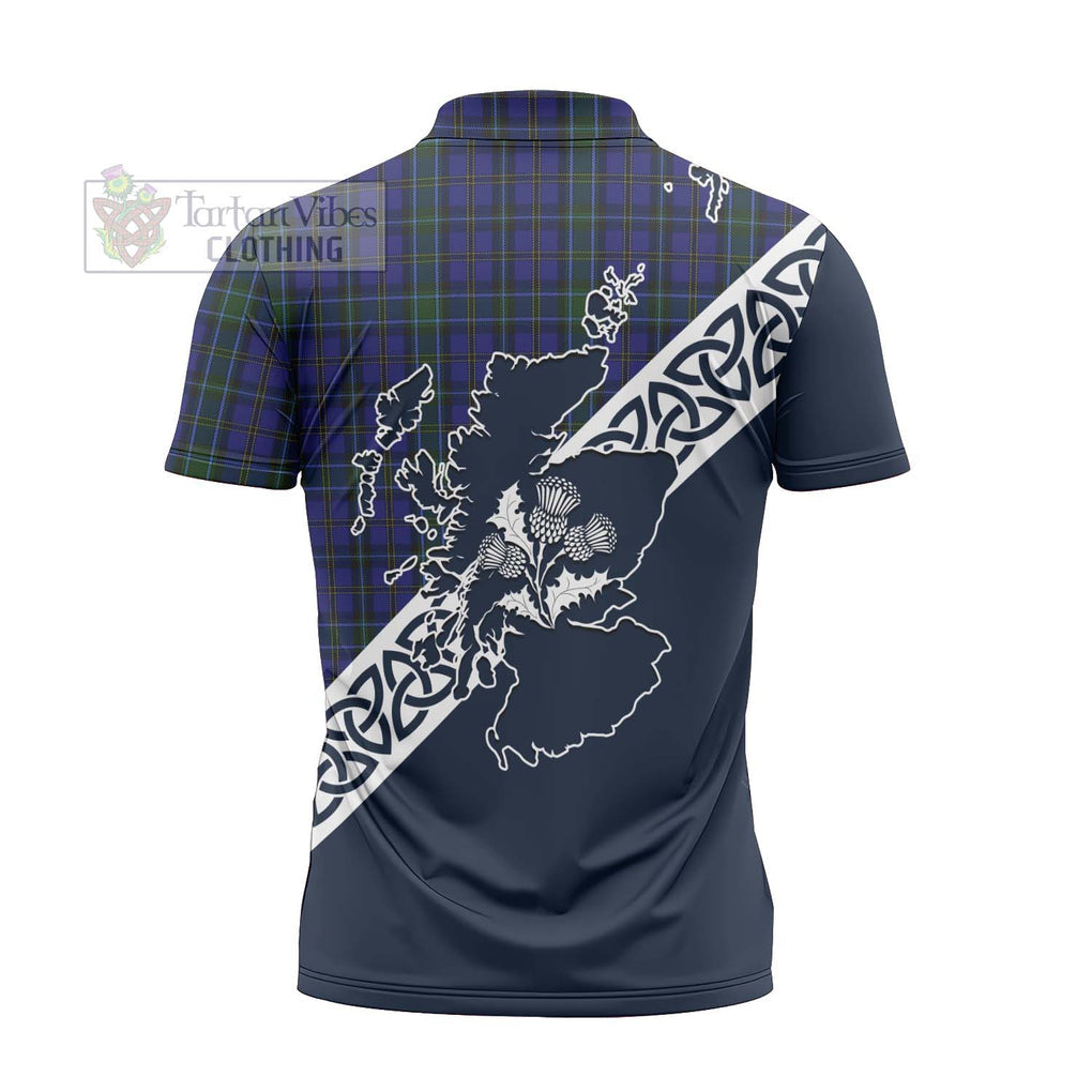 Tartan Vibes Clothing Weir Tartan Zipper Polo Shirt Featuring Thistle and Scotland Map