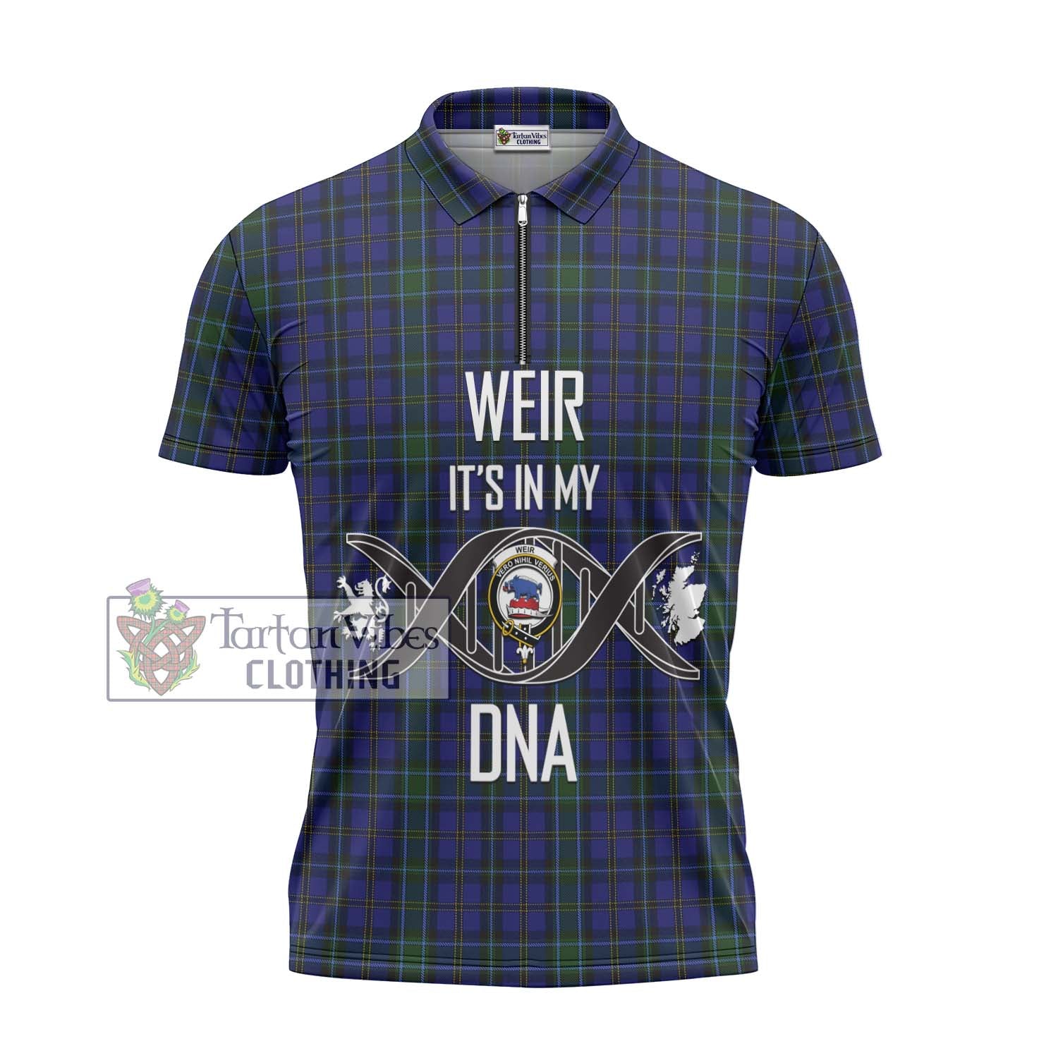 Tartan Vibes Clothing Weir Tartan Zipper Polo Shirt with Family Crest DNA In Me Style