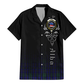 Weir Tartan Short Sleeve Button Up Shirt Featuring Alba Gu Brath Family Crest Celtic Inspired