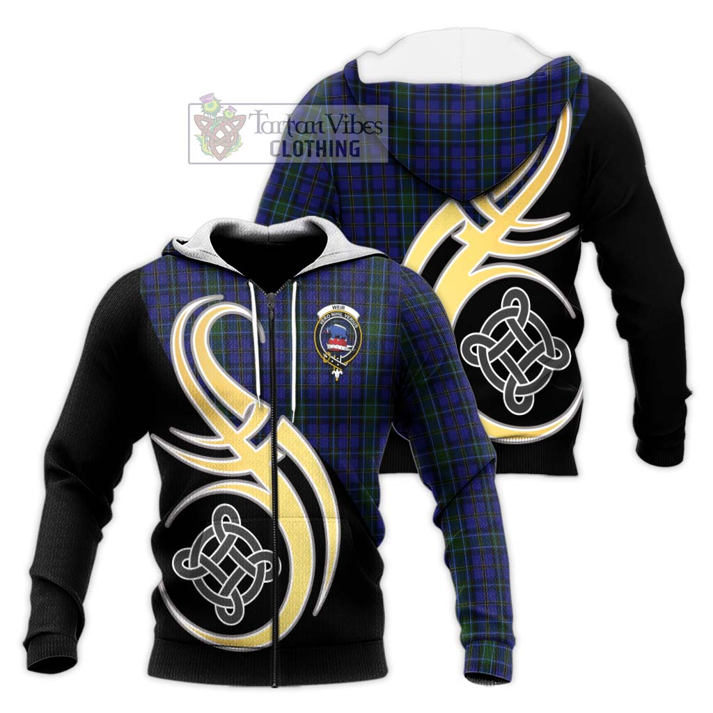 Tartan Vibes Clothing Weir Tartan Knitted Hoodie with Family Crest and Celtic Symbol Style
