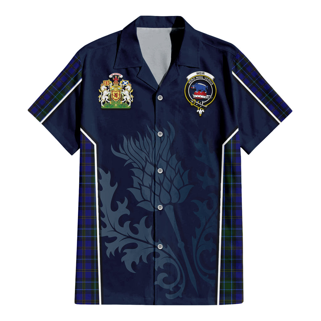 Tartan Vibes Clothing Weir Tartan Short Sleeve Button Up Shirt with Family Crest and Scottish Thistle Vibes Sport Style