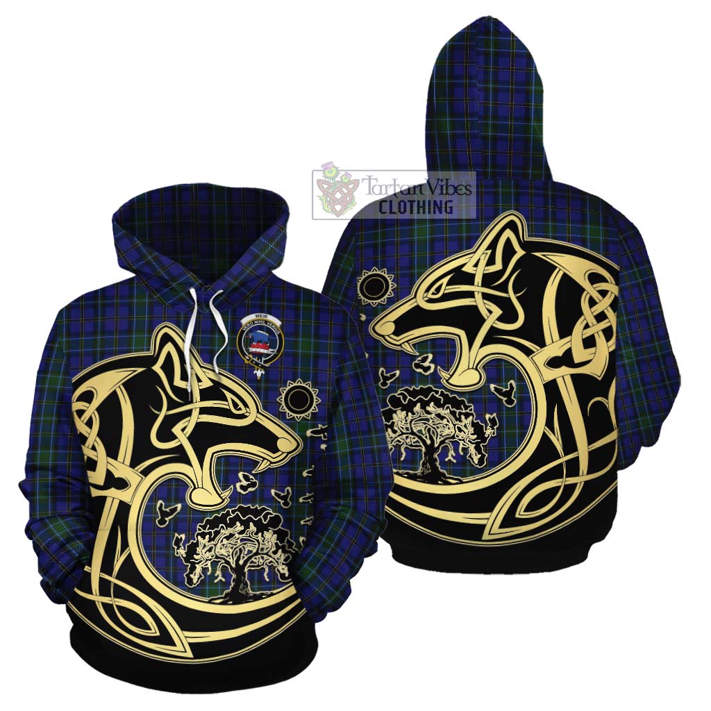 Tartan Vibes Clothing Weir Tartan Cotton Hoodie with Family Crest Celtic Wolf Style