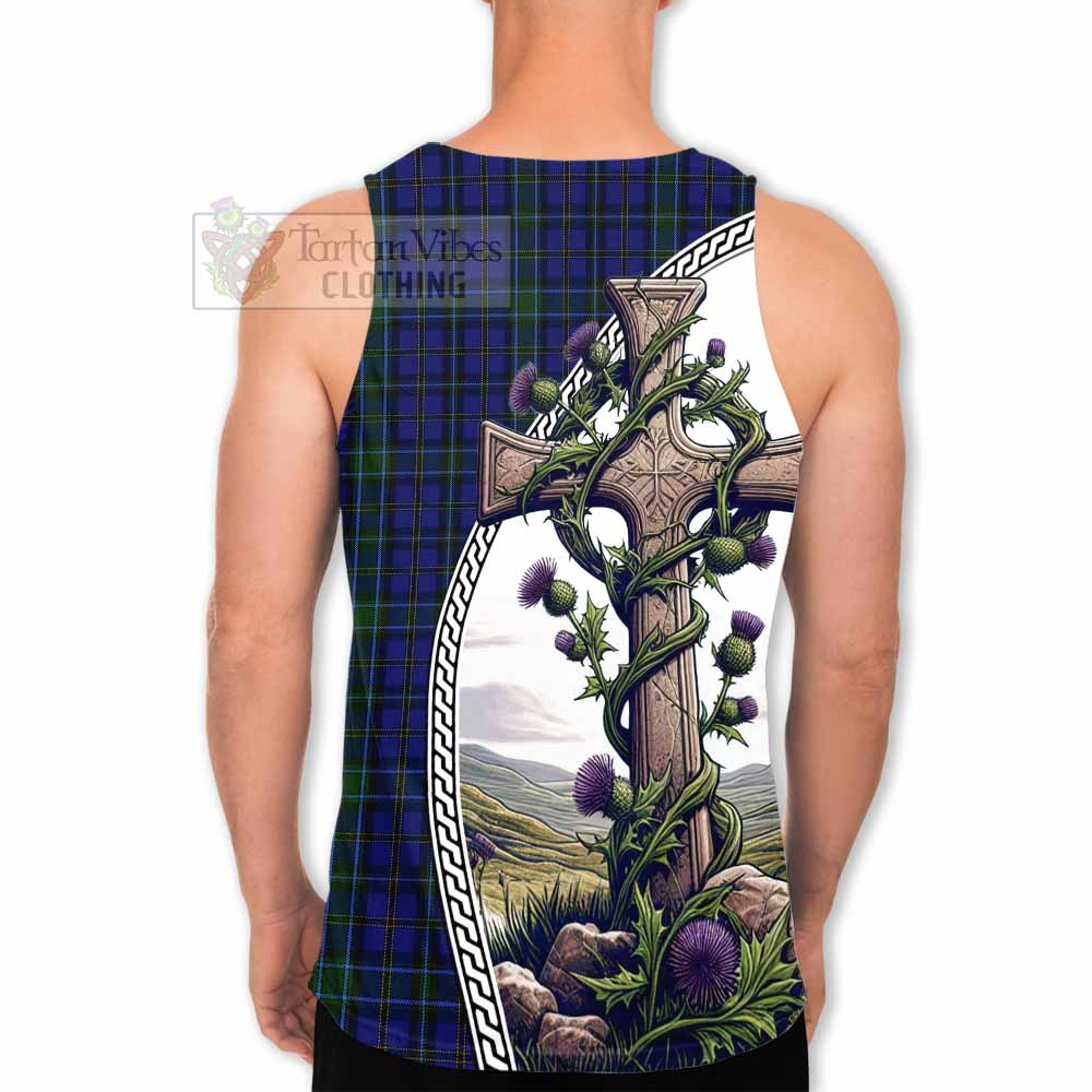 Tartan Vibes Clothing Weir Tartan Men's Tank Top with Family Crest and St. Andrew's Cross Accented by Thistle Vines