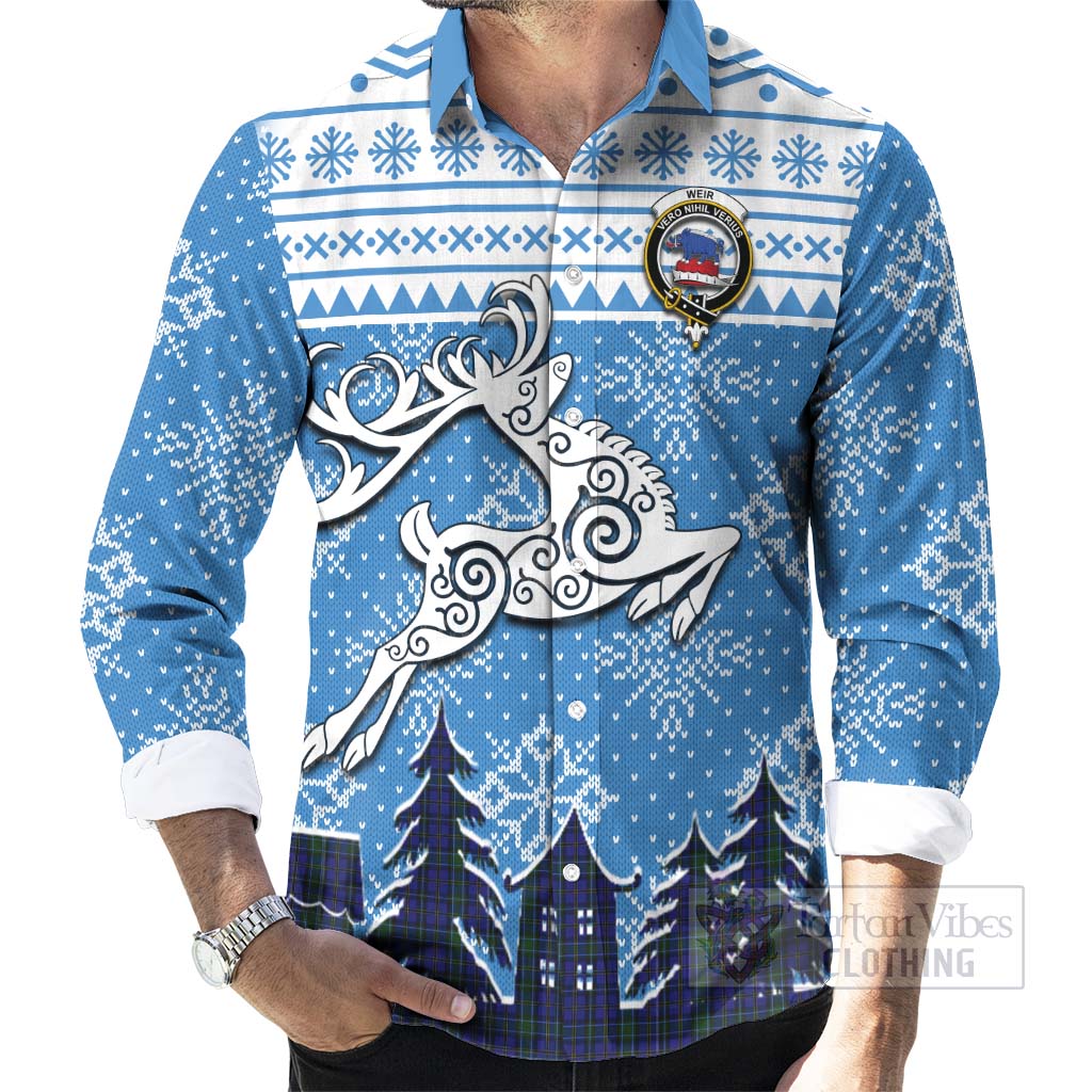 Tartan Vibes Clothing Weir Clan Christmas Long Sleeve Button Shirt Celtic Reindeer Style